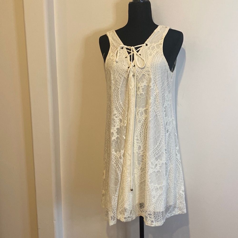 Aqua dress white lace with liner size M